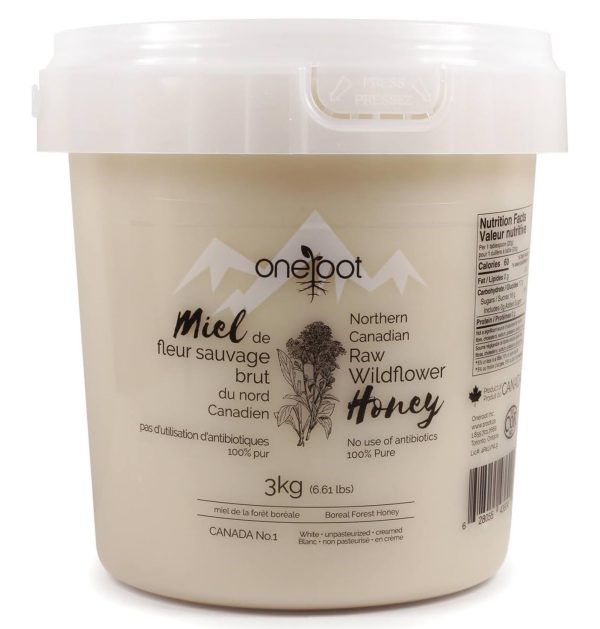 Oneroot 100% Canadian Wildflower Honey - 3kg / 6.6lb, Unfiltered, Unheated & Creamed, Nutrient Rich Raw Wildflower Honey With Enzymes, Thick Natural Sweetener