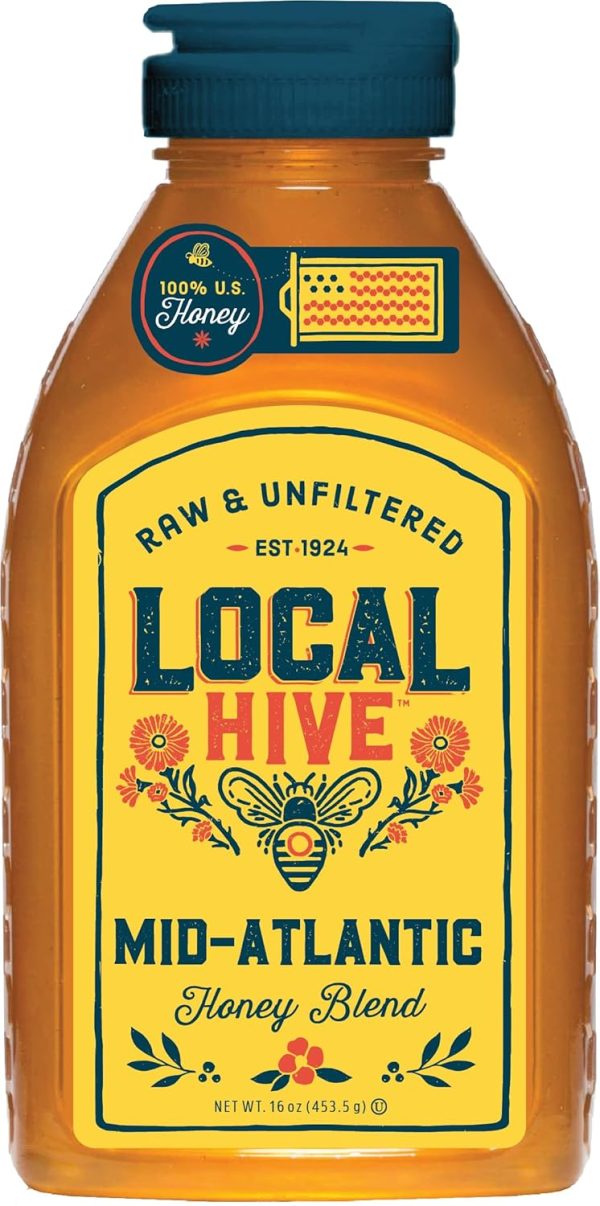 Local Hive Mid Atlantic Raw Unfiltered Honey 16oz. 100% US honey sourced from American bees and beekeepers.