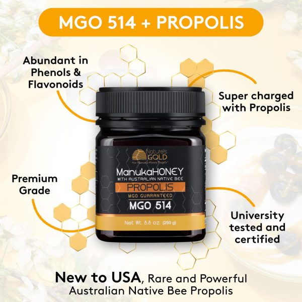 Nature’s Gold Raw Manuka Honey with Australian Native Bee Propolis, MGO 514+ | 8.8oz (250g), 100% Pure Genuine Traceable Hive to Home - Image 4