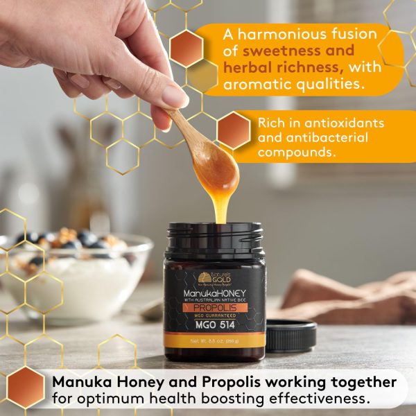 Nature’s Gold Raw Manuka Honey with Australian Native Bee Propolis, MGO 514+ | 8.8oz (250g), 100% Pure Genuine Traceable Hive to Home - Image 5