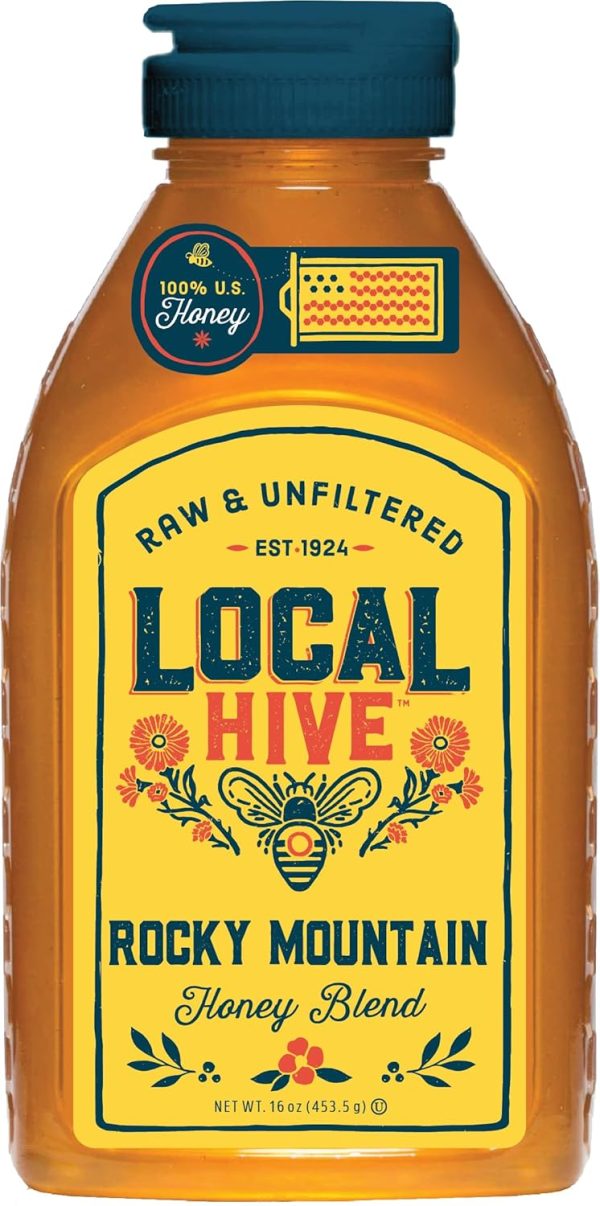 Local Hive Rocky Mountain Raw Unfiltered Honey 16oz. 100% US honey sourced from American bees and beekeepers.
