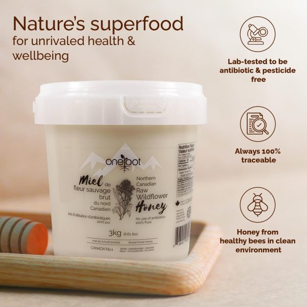 Oneroot 100% Canadian Wildflower Honey - 3kg / 6.6lb, Unfiltered, Unheated & Creamed, Nutrient Rich Raw Wildflower Honey With Enzymes, Thick Natural Sweetener - Image 3