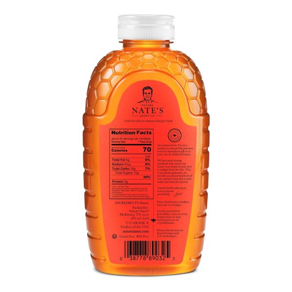 Nate's Georgia 100% Pure, Raw & Unfiltered Honey, 32 oz. Squeeze Bottle - All-natural Sweetener - Image 2