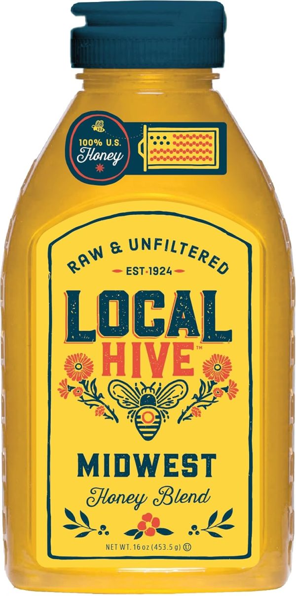 Local Hive Midwest Raw Unfiltered Honey 16oz. 100% US honey sourced from American bees and beekeepers.