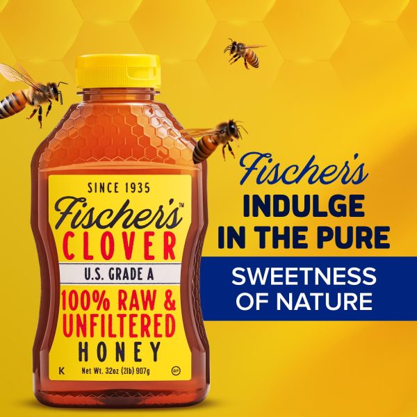 Fischer’s 100% Pure Clover Honey – Unfiltered Raw Honey, 32 oz Squeeze Bottle – All-Natural Sweetener – Rich Flavor Profile, Packed with Nutrients - Image 4