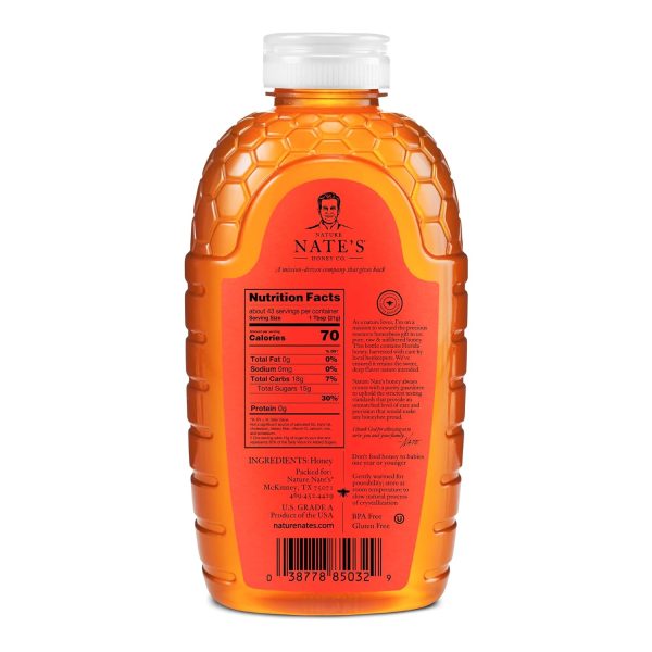 Nate's Florida 100% Pure, Raw & Unfiltered Honey - 32 oz. Squeeze Bottle - All-natural Sweetener - Image 3