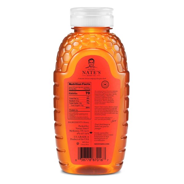 Nate's California 100% Pure, Raw & Unfiltered Honey - 16 oz. Squeeze Bottle - All-natural Sweetener - Image 2