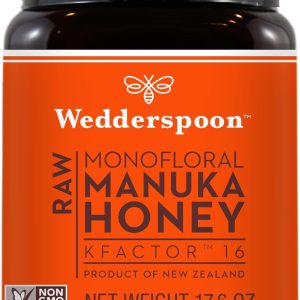 Wedderspoon Raw Premium Manuka Honey, KFactor 16, 17.6 Oz, Unpasteurized, Genuine New Zealand Honey, Traceable from Our Hives to Your Home