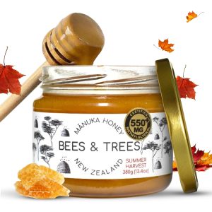 Bees & Trees Manuka Honey High Activity Certified 550+ Methylglyoxal - 100% Pure New Zealand Monofloral, Raw & Unpasteurized - Authentic Delicious Superfood Ideal for Dietary Health - 380g Glass Jar