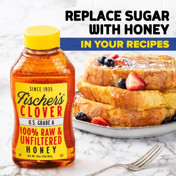 Fischer’s 100% Pure Clover Honey – Unfiltered Raw Honey, 32 oz Squeeze Bottle – All-Natural Sweetener – Rich Flavor Profile, Packed with Nutrients - Image 3