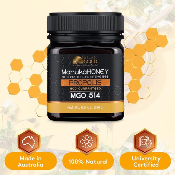 Nature’s Gold Raw Manuka Honey with Australian Native Bee Propolis, MGO 514+ | 8.8oz (250g), 100% Pure Genuine Traceable Hive to Home - Image 7