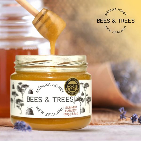 Bees & Trees Manuka Honey High Activity Certified 550+ Methylglyoxal - 100% Pure New Zealand Monofloral, Raw & Unpasteurized - Authentic Delicious Superfood Ideal for Dietary Health - 380g Glass Jar - Image 3