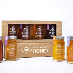 Bee Harmony Classic Honey Flight, Mini Honey Gift Set, 4 Jars, 3 OZ Each, Premium Raw Honey, Made in the USA