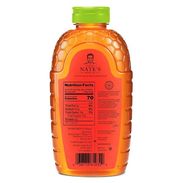 Nate's Organic 100% Pure, Raw & Unfiltered Honey - USDA Certified Organic - 32oz. Squeeze Bottle - Image 2