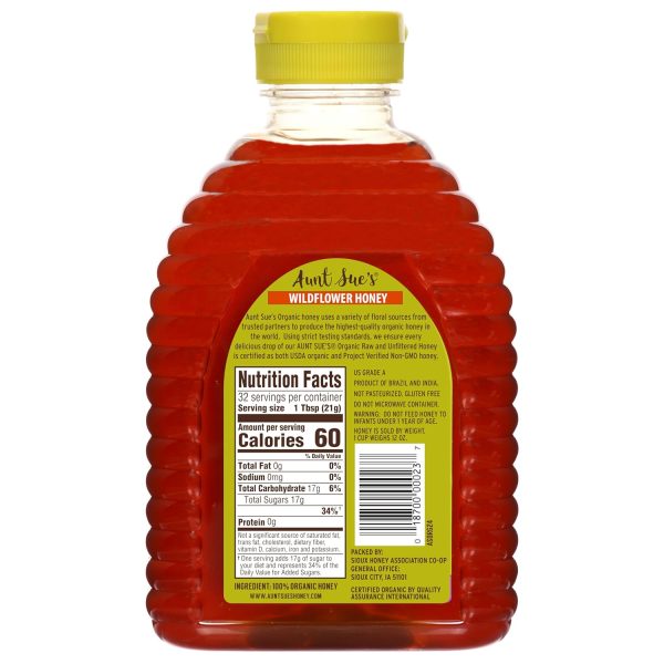 Aunt Sue's Raw & Unfiltered Organic Honey, 24 Ounce (1.5 LB) From Brazil, Strained Pure Honey - Image 2