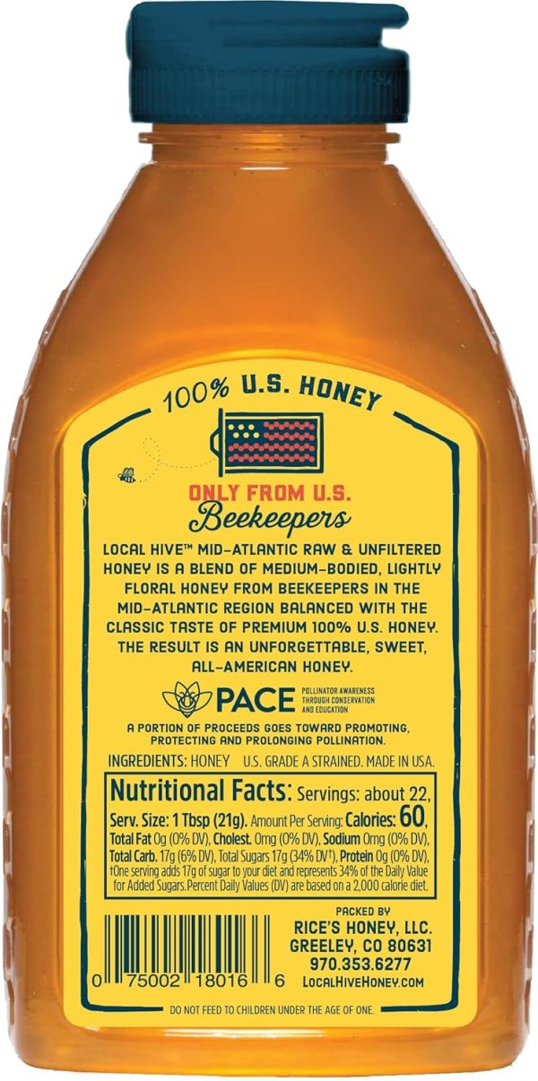 Local Hive Mid Atlantic Raw Unfiltered Honey 16oz. 100% US honey sourced from American bees and beekeepers. - Image 2