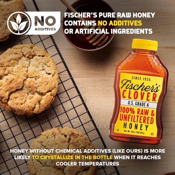 Fischer’s 100% Pure Clover Honey – Unfiltered Raw Honey, 32 oz Squeeze Bottle – All-Natural Sweetener – Rich Flavor Profile, Packed with Nutrients - Image 5