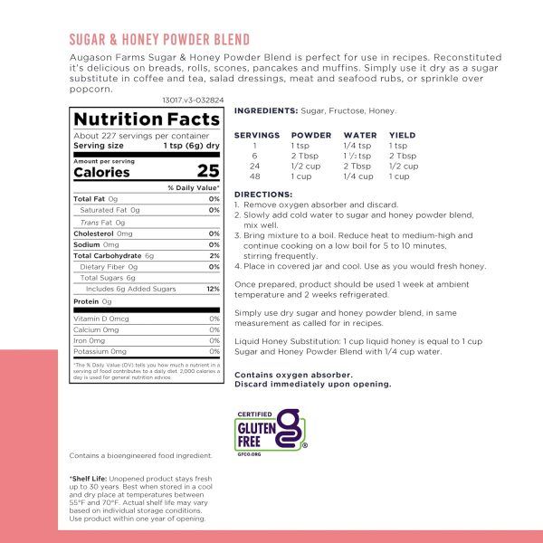 Augason Farms Sugar & Honey Powder Blend Can, Emergency Food Supply, Everyday Meals, 227 Servings - Image 3