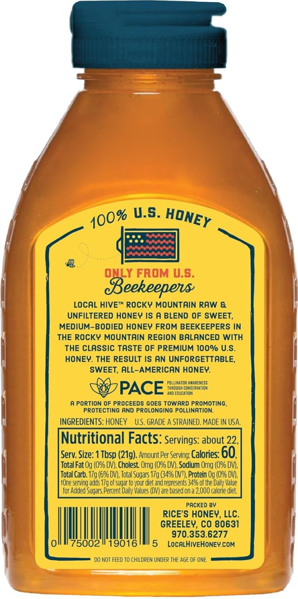 Local Hive Rocky Mountain Raw Unfiltered Honey 16oz. 100% US honey sourced from American bees and beekeepers. - Image 2
